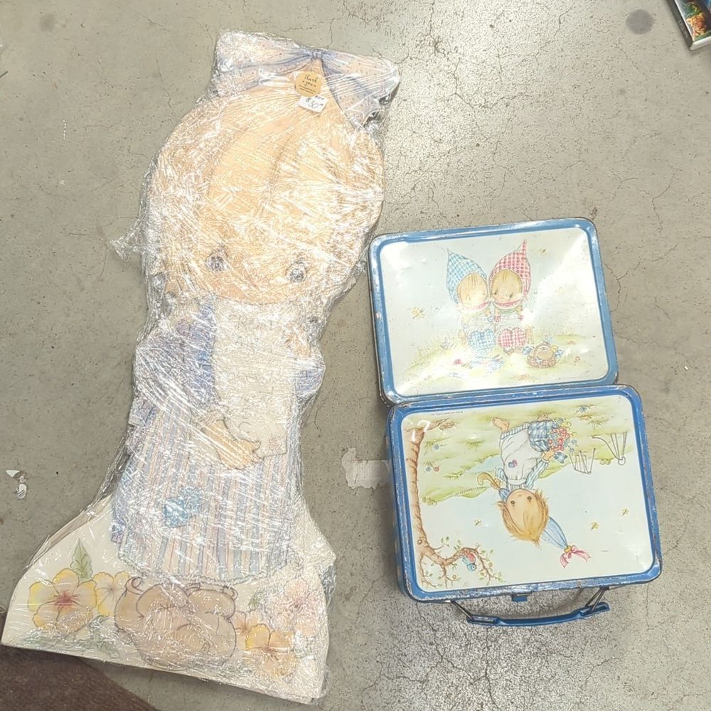 Betsey Clark Lunch Pail & Rare Vintage Hallmark 24" Boy Girl Cardboard Cut Outs
